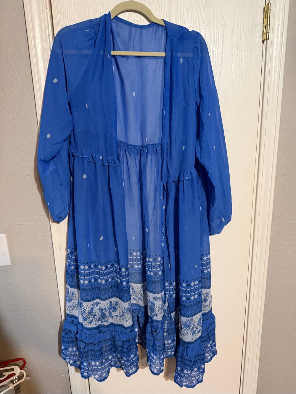 Women's Blue Printed Tiered Swim Coverup
